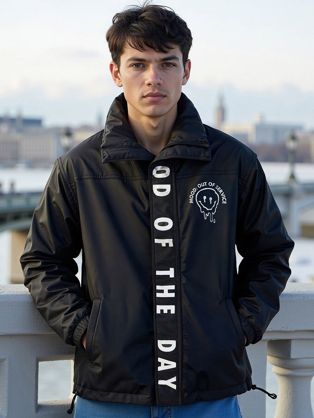 Bewakoof AIR Typography Printed Oversized Windcheater Jacket
