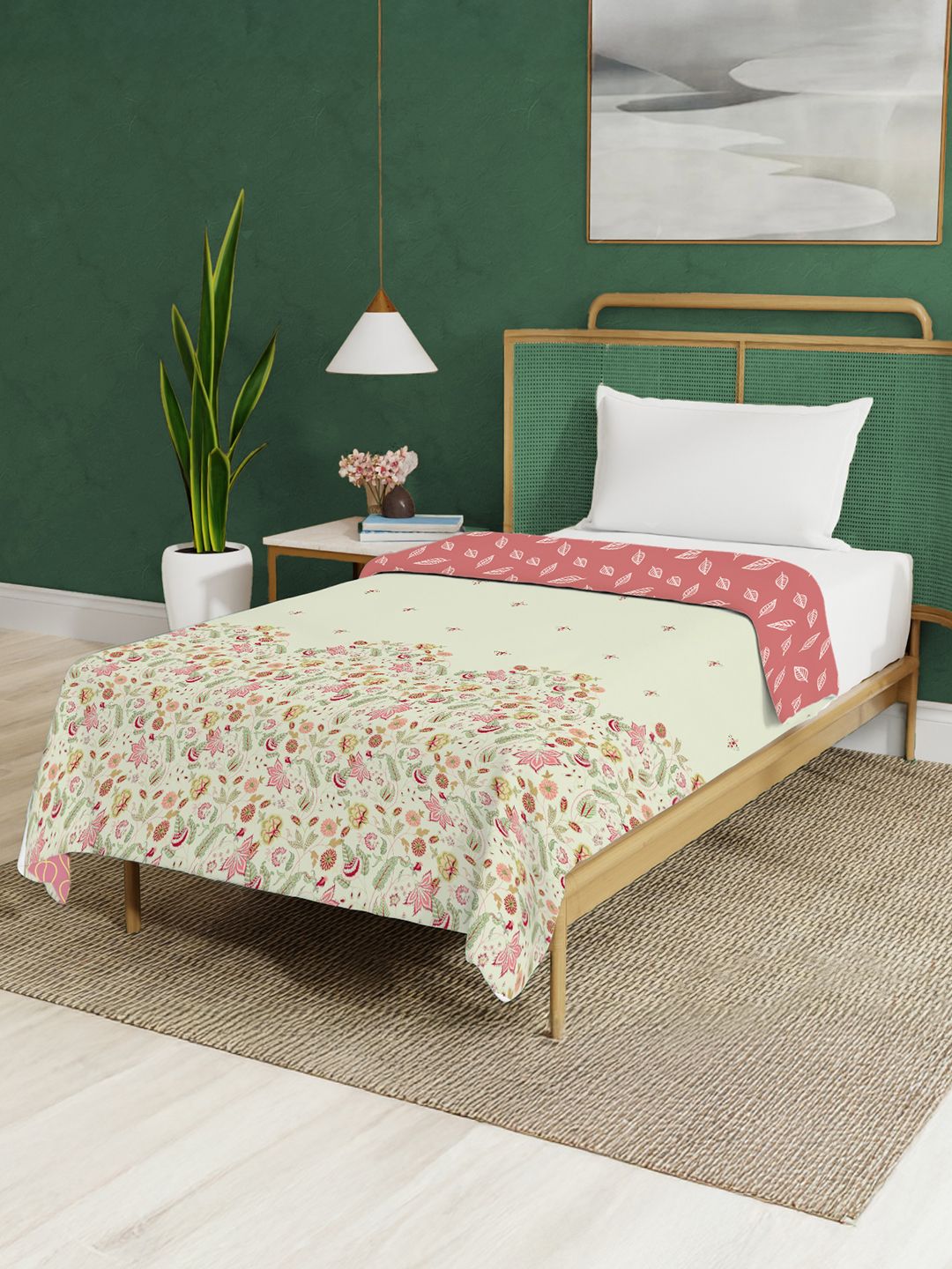 Pink & White Floral Ac Room Single Bed Dohar