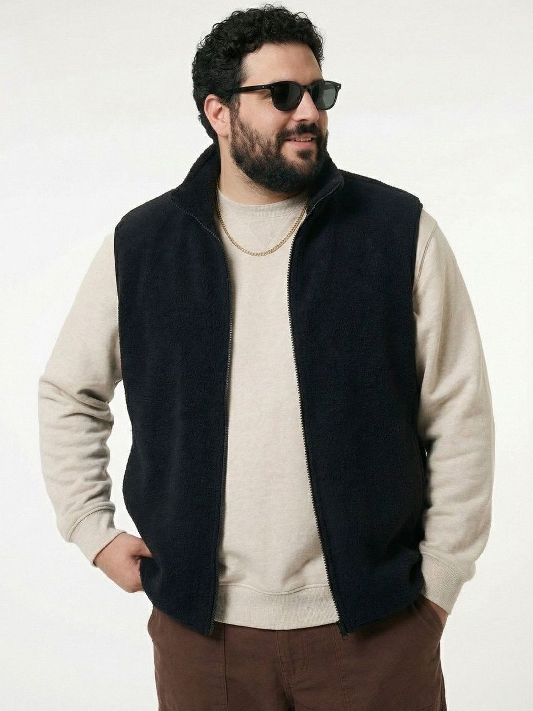 UNSTD Men Plus Size Solid Fleece Sleeveless Jacket