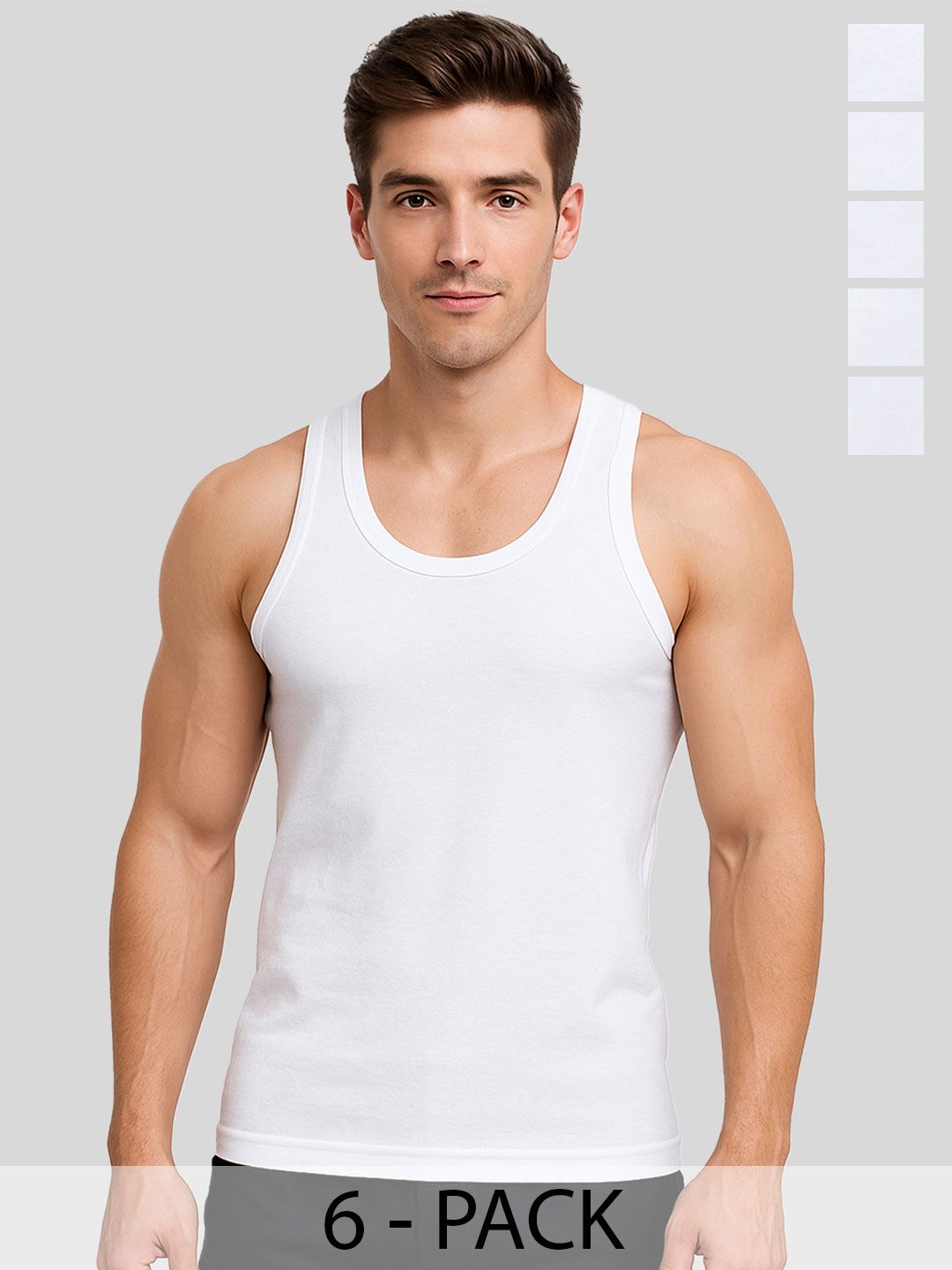AMUL COMFY Men Pack Of 6 Solid Sleeveless Cotton Vest