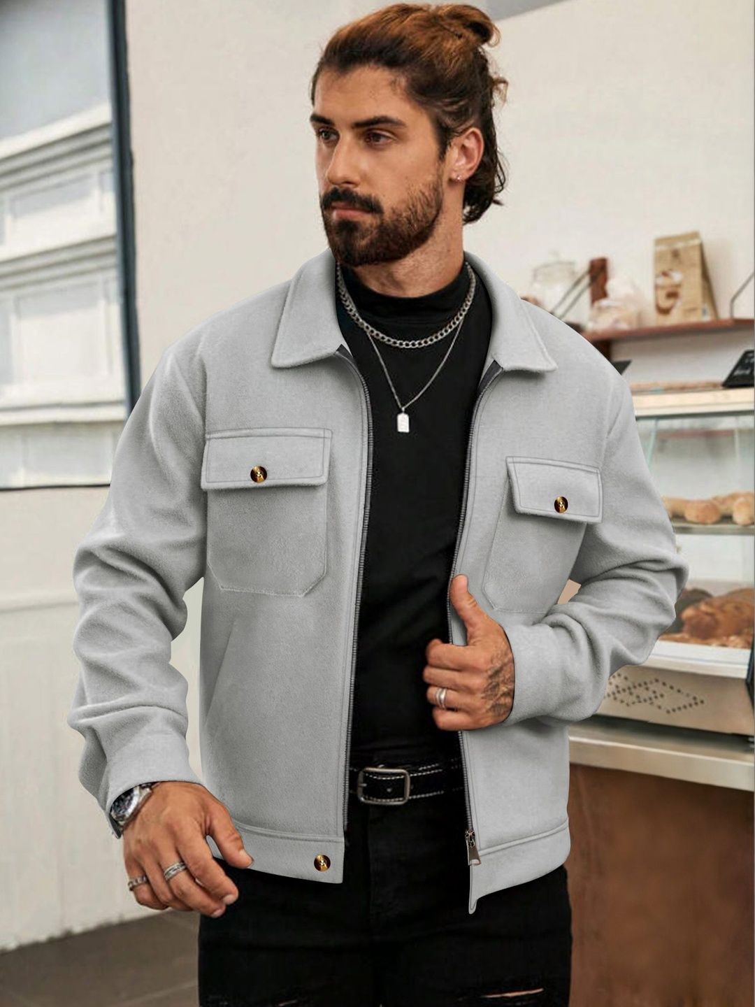 StyleCast x Revolte Men Outdoor Leather Jacket