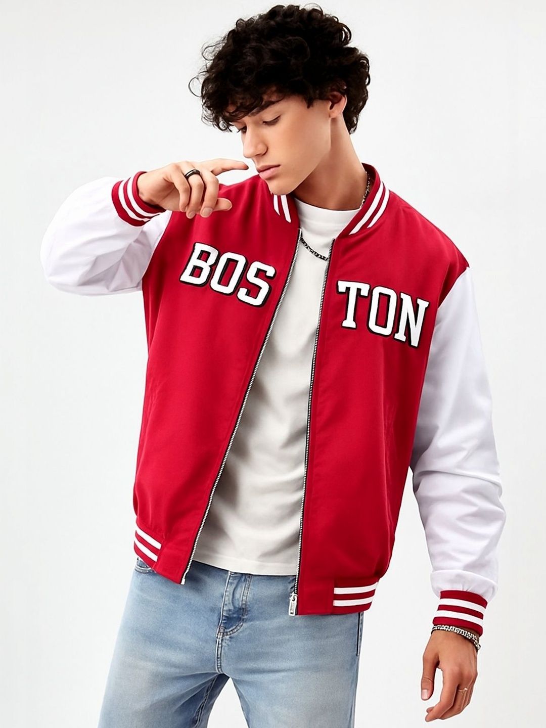 BAESD Men Typography Colourblocked Varsity Jacket