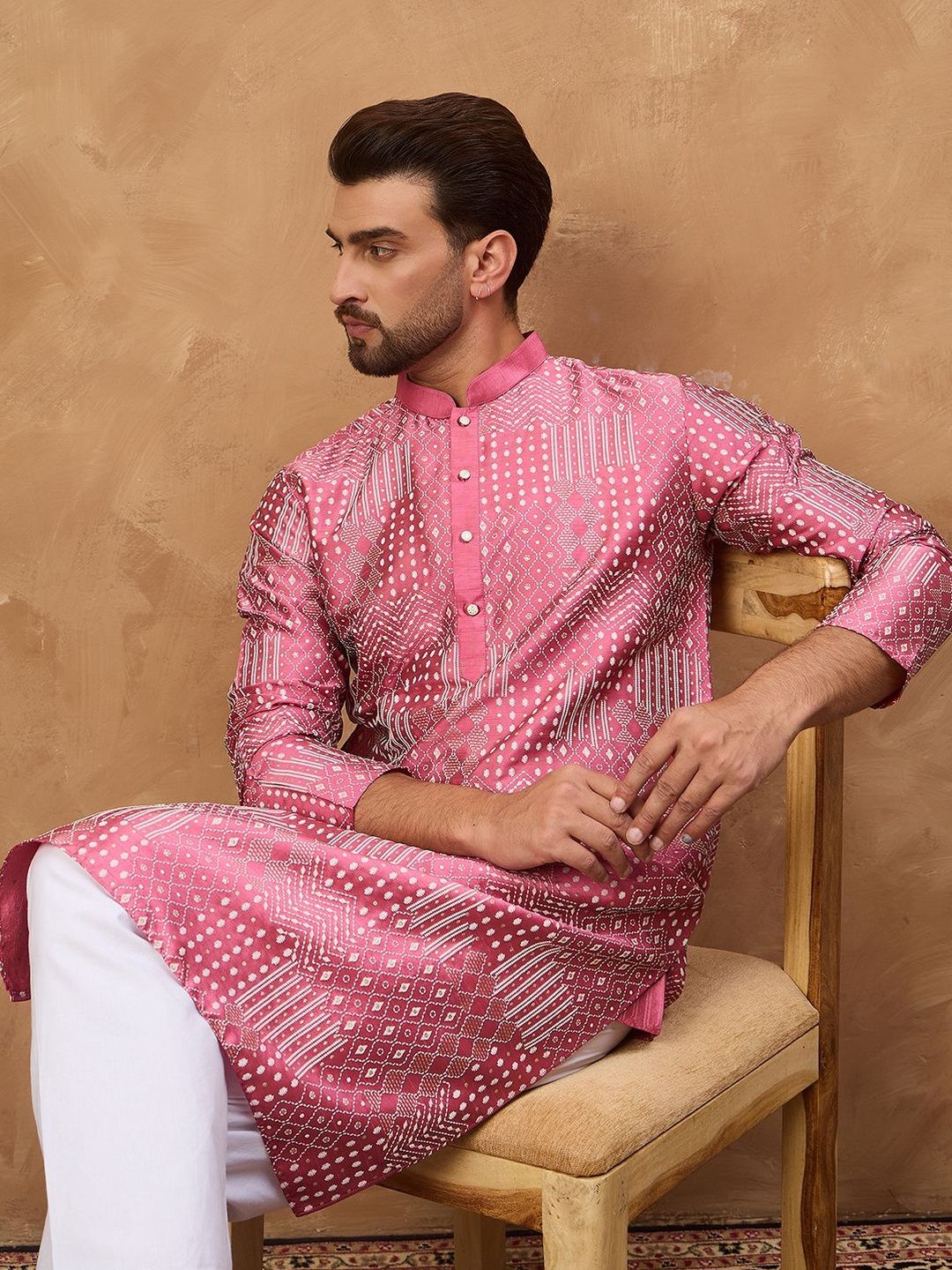 House of Pataudi Printed Mandarin Collar Straight Kurta