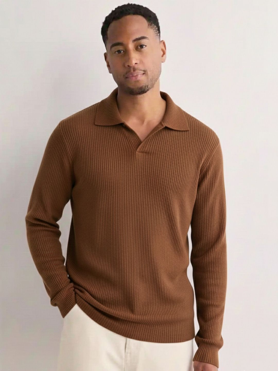 Genzy Men Self Design Polo Collar Relaxed Fit T-shirt