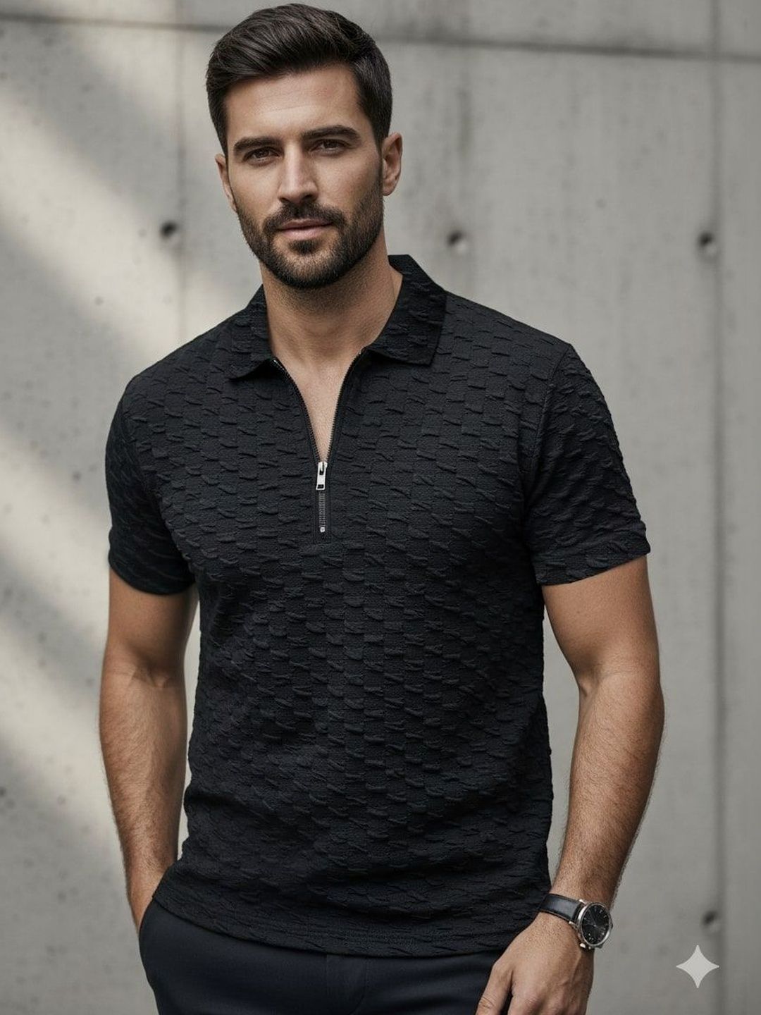SZN Men Solid Polo Collar Short Sleeves Tshirt