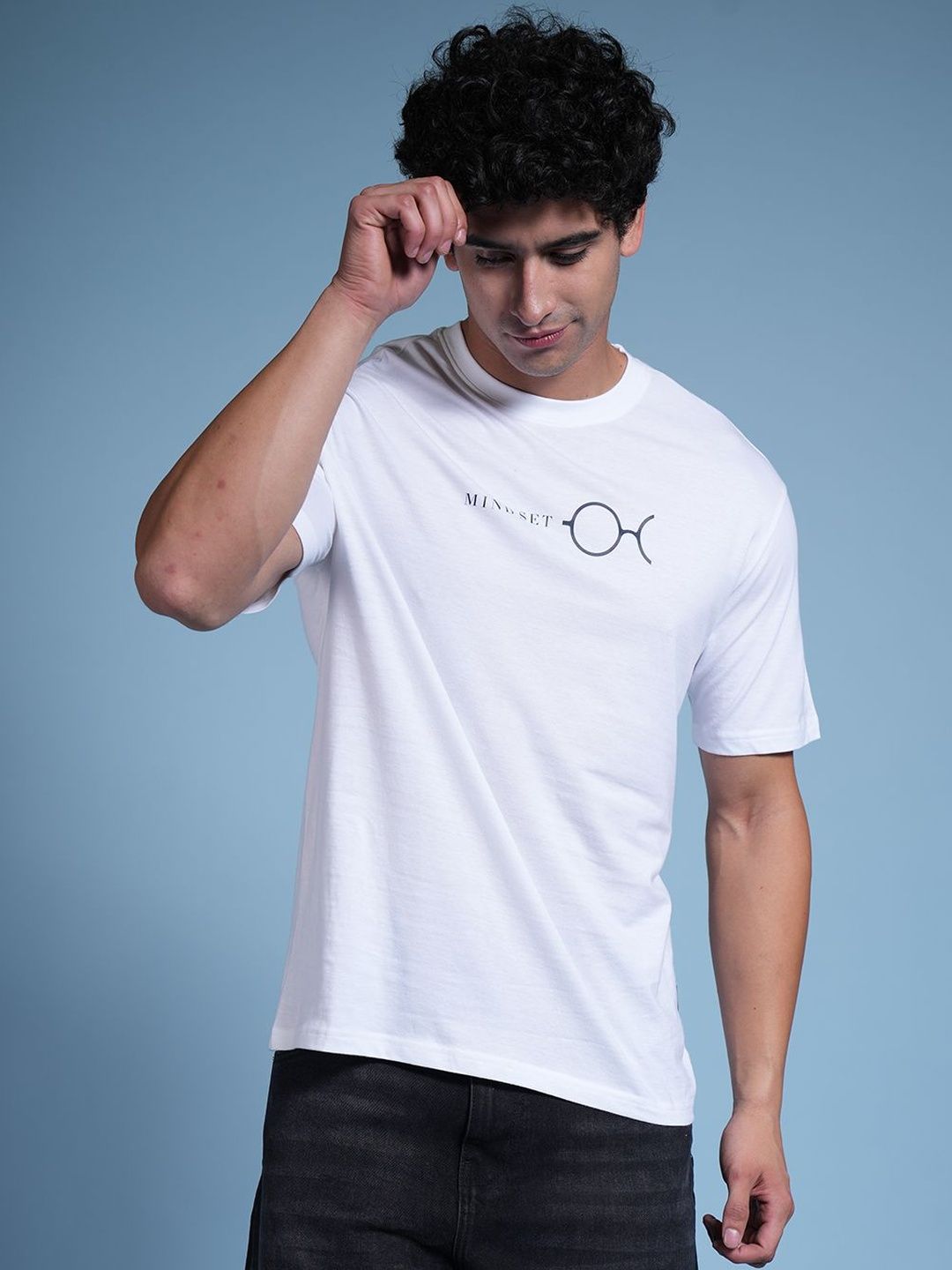 Glitchez Men Typography Printed Round Neck Drop Shoulder Pure Cotton Relaxed Fit T-shirt