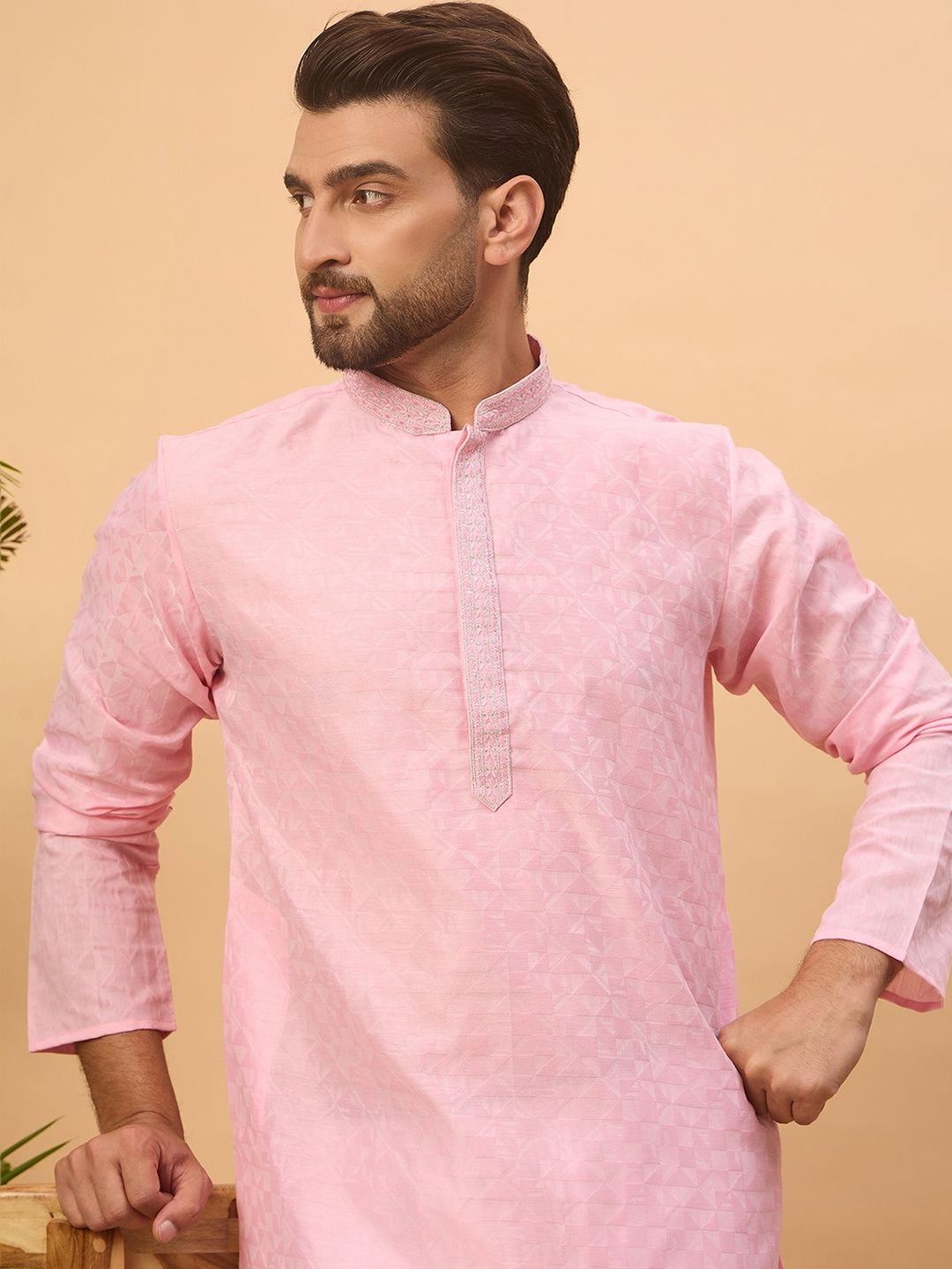 House of Pataudi Embroidered Mandarin Collar Straight Kurtas