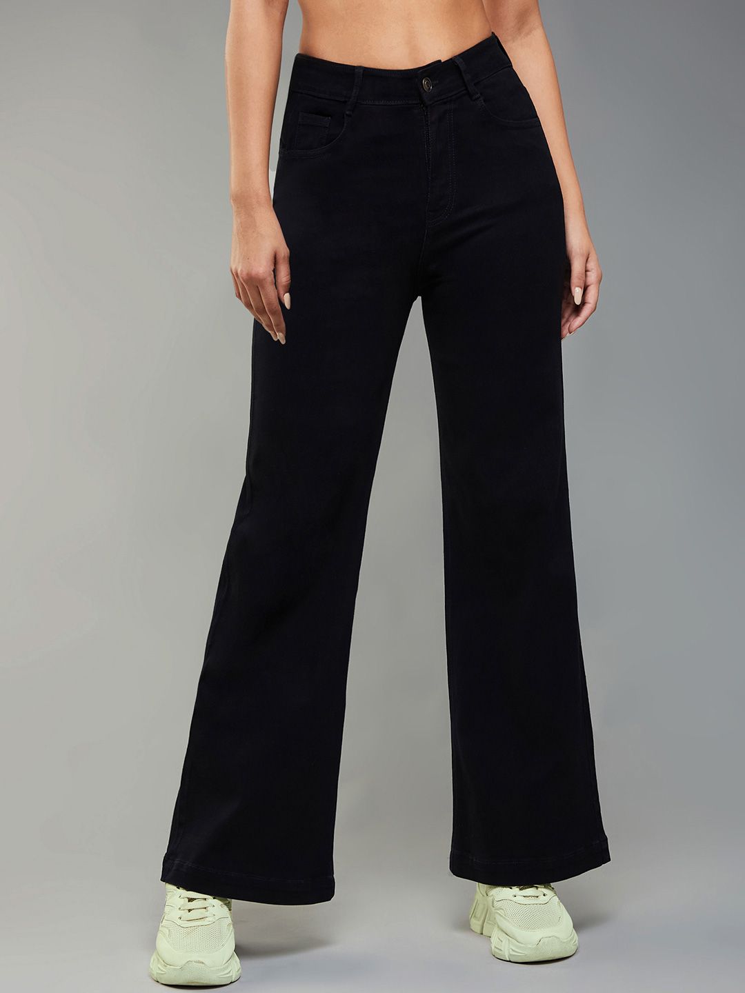 DOLCE CRUDO DOLCE CRUDO Wide Leg High Rise Clean Look Regular-Length Stretchable Denim Jeans