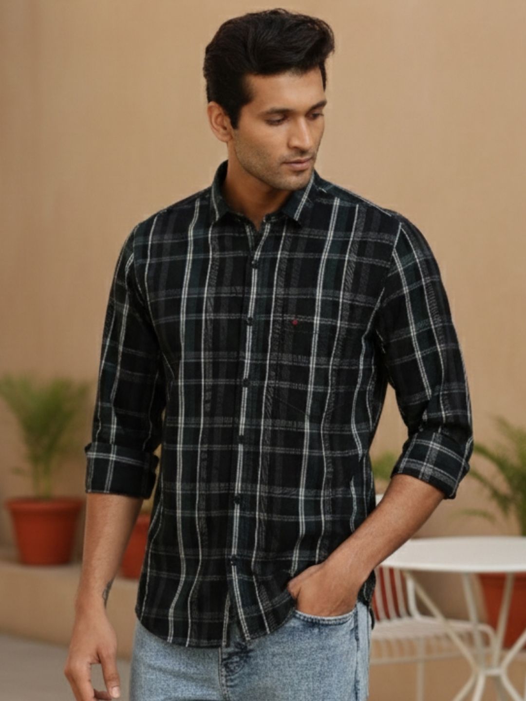 COOL COLORS Men Green Checked Cotton  Casual Shirts