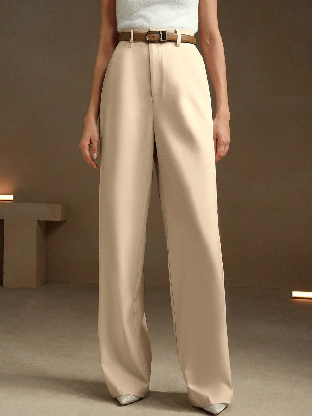 KERI PERRY Women Relaxed Straight Leg High-Rise Non Iron Trousers
