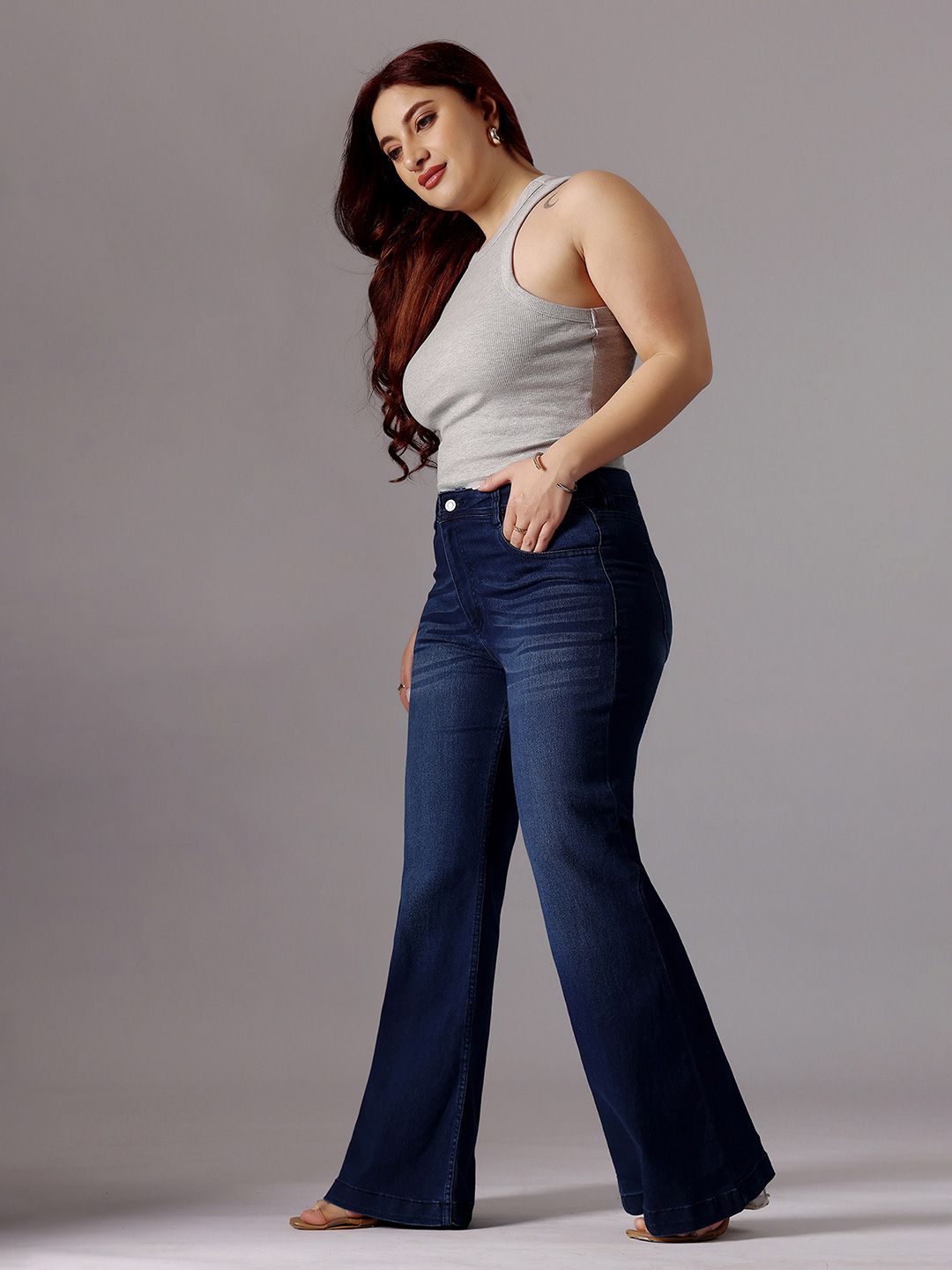 Miss Chase A+ Miss Chase A+ Plus Size Women Bootcut High-Rise Light Fade Stretchable Jeans