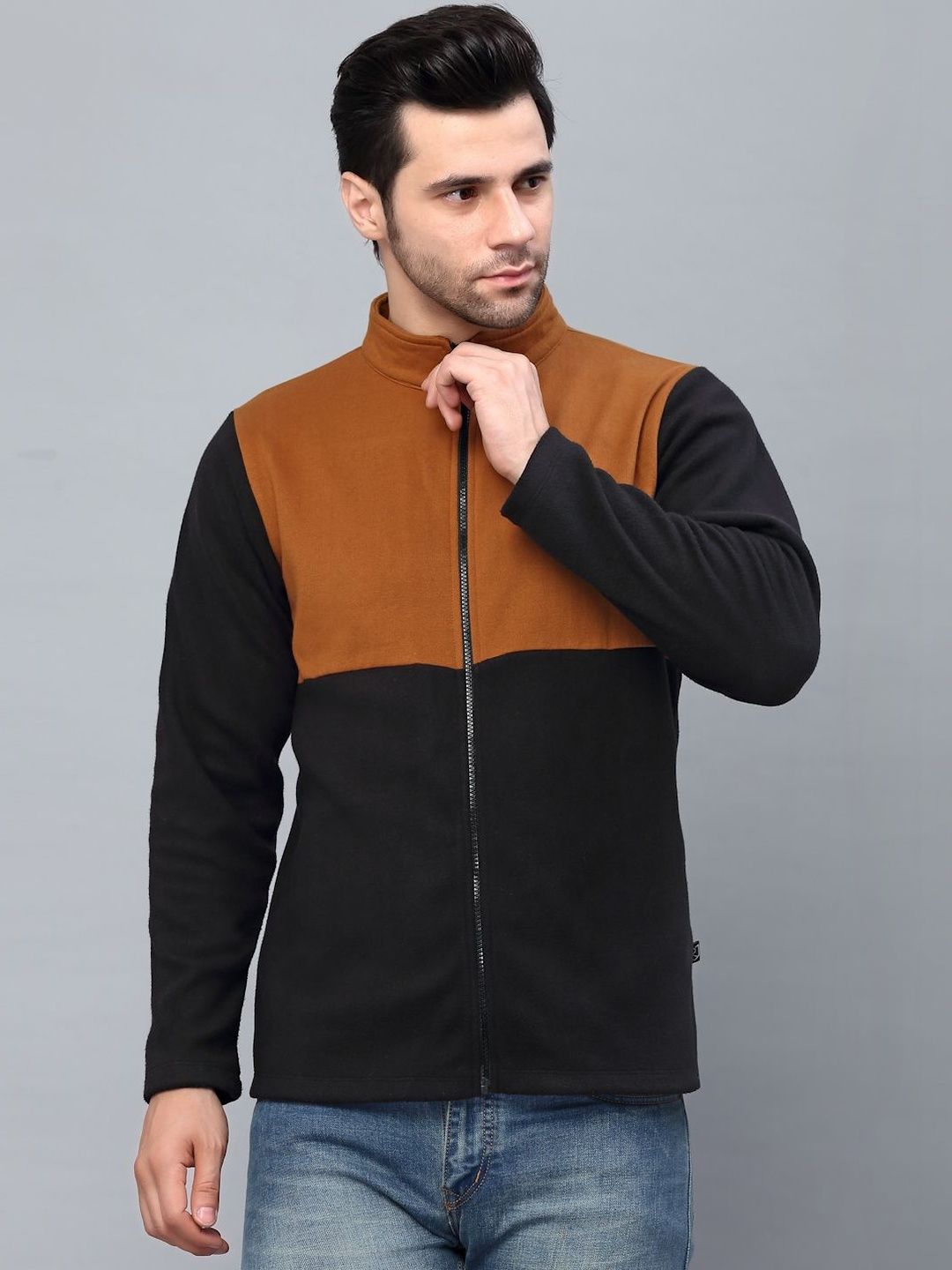 HERE&NOW Men Colourblocked Fleece Bomber Jacket