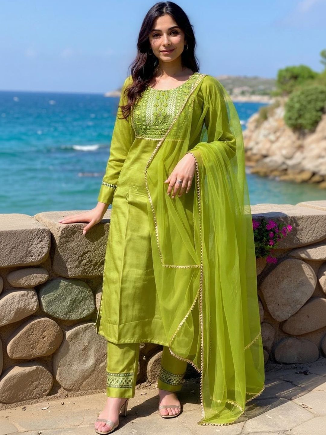 Twika Twika Women Ethnic Motifs Embroidered Regular Thread Work Kurta with Trousers & With Dupatta