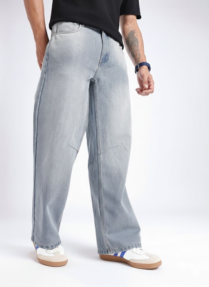 glitchez Men Wide Leg Light Fade Jeans