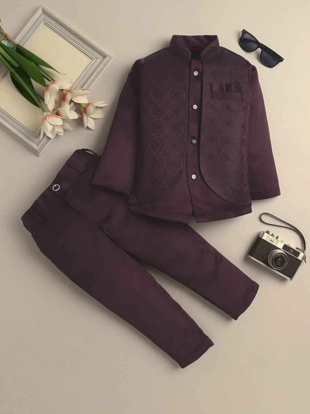 Sangria Boys Jacquard Geometric Circular Motifs 2-Piece Blazer & Trouser Suit Set