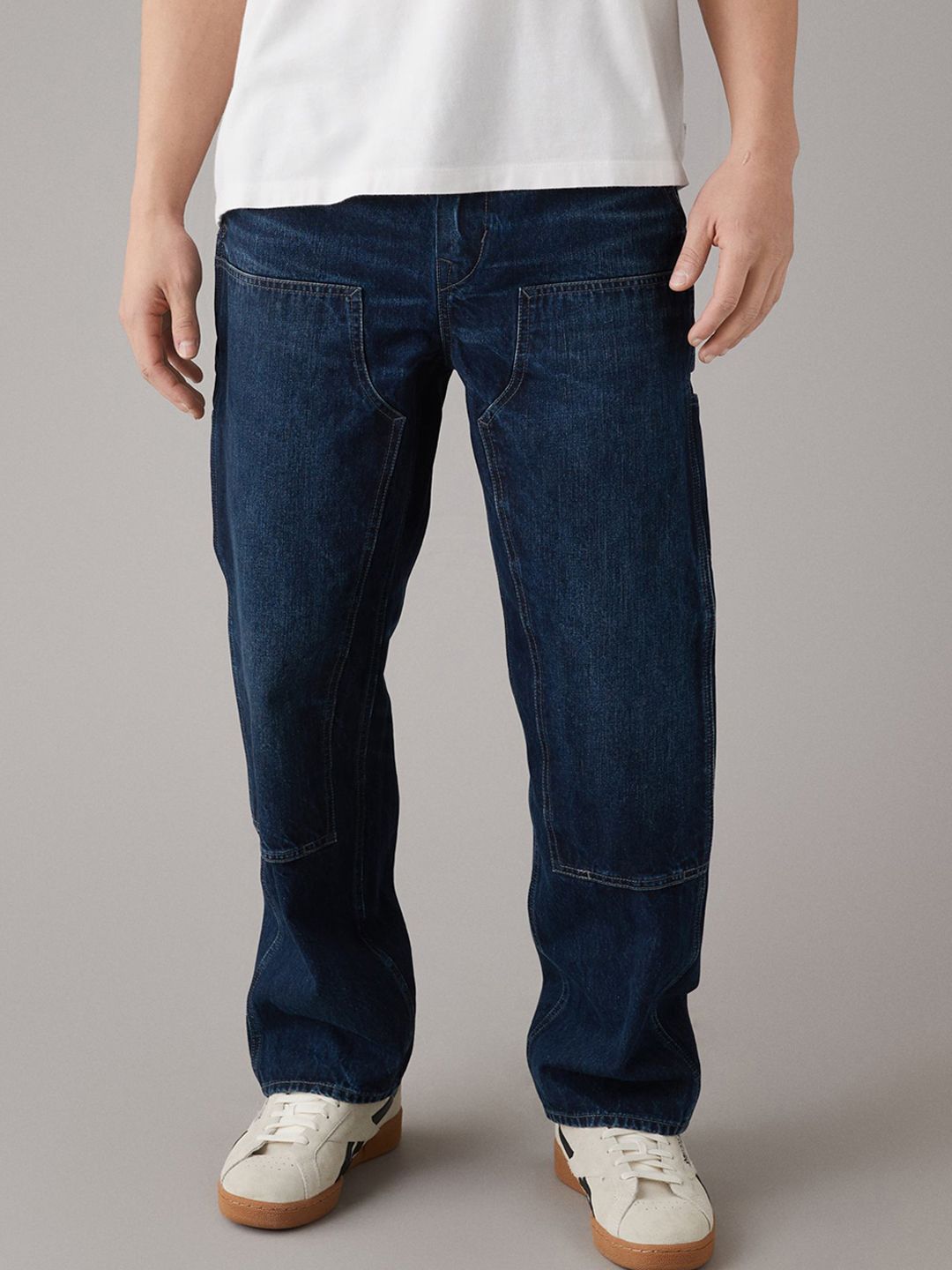 AMERICAN EAGLE OUTFITTERS Men Relaxed Fit Mid-Rise Low Distress Light Fade Cotton Jeans