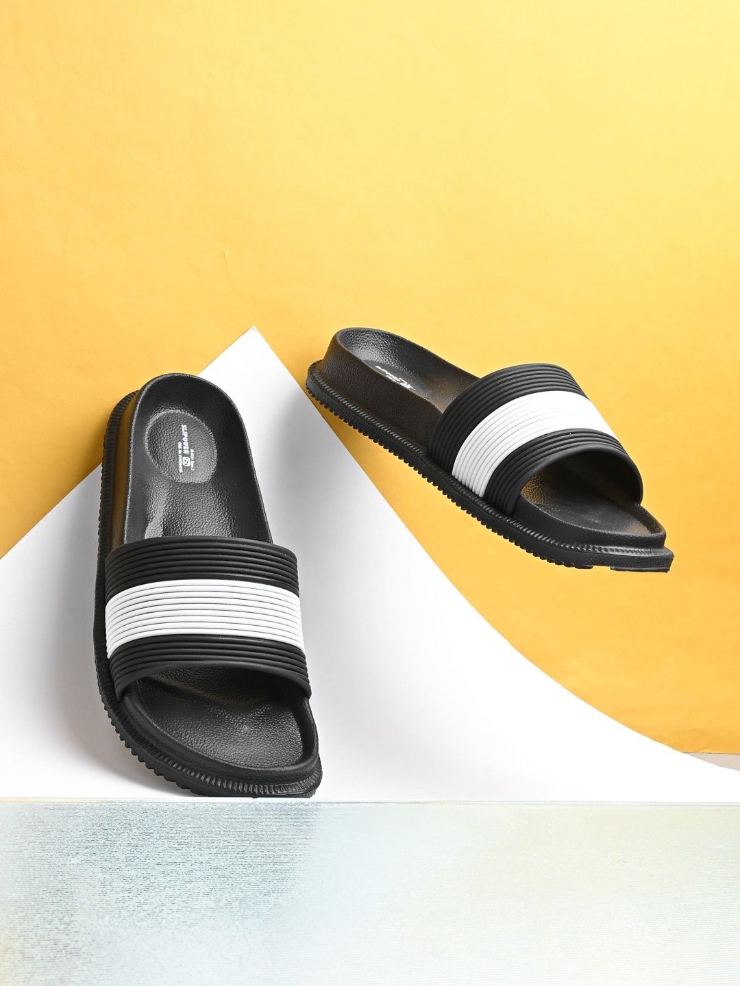 Slipover Men Striped Rubber Sliders