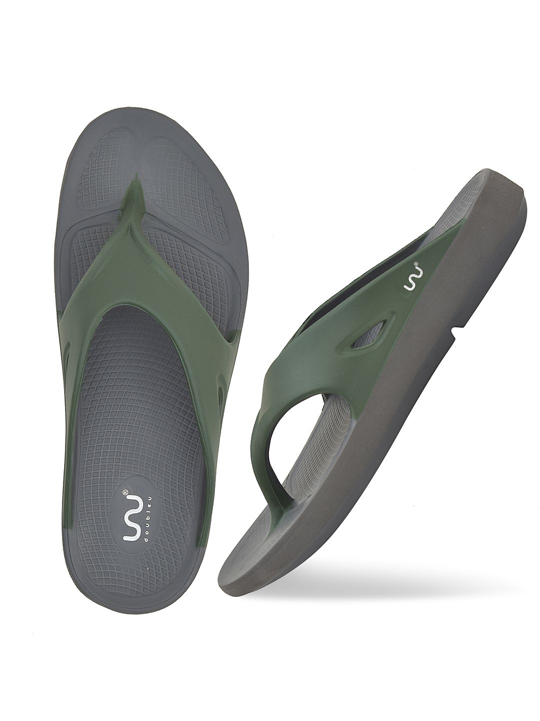 Doubleu Men Grey & Green EVA Flip-Flops