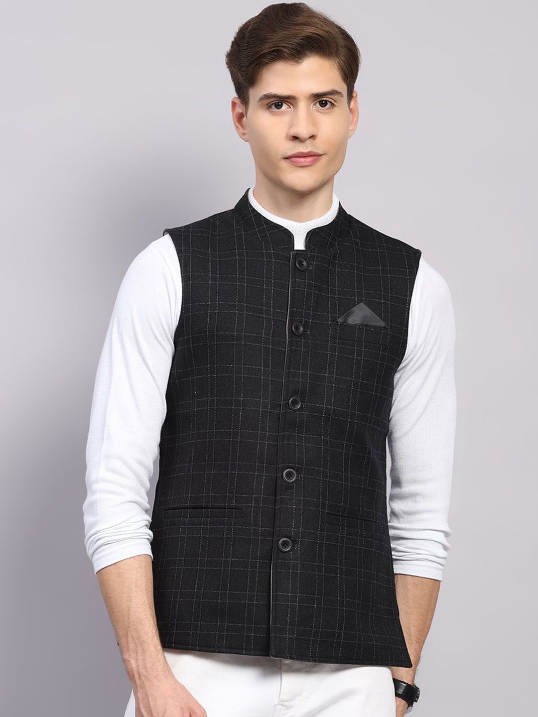 Monte Carlo Checked Sleeveless Nehru Jackets