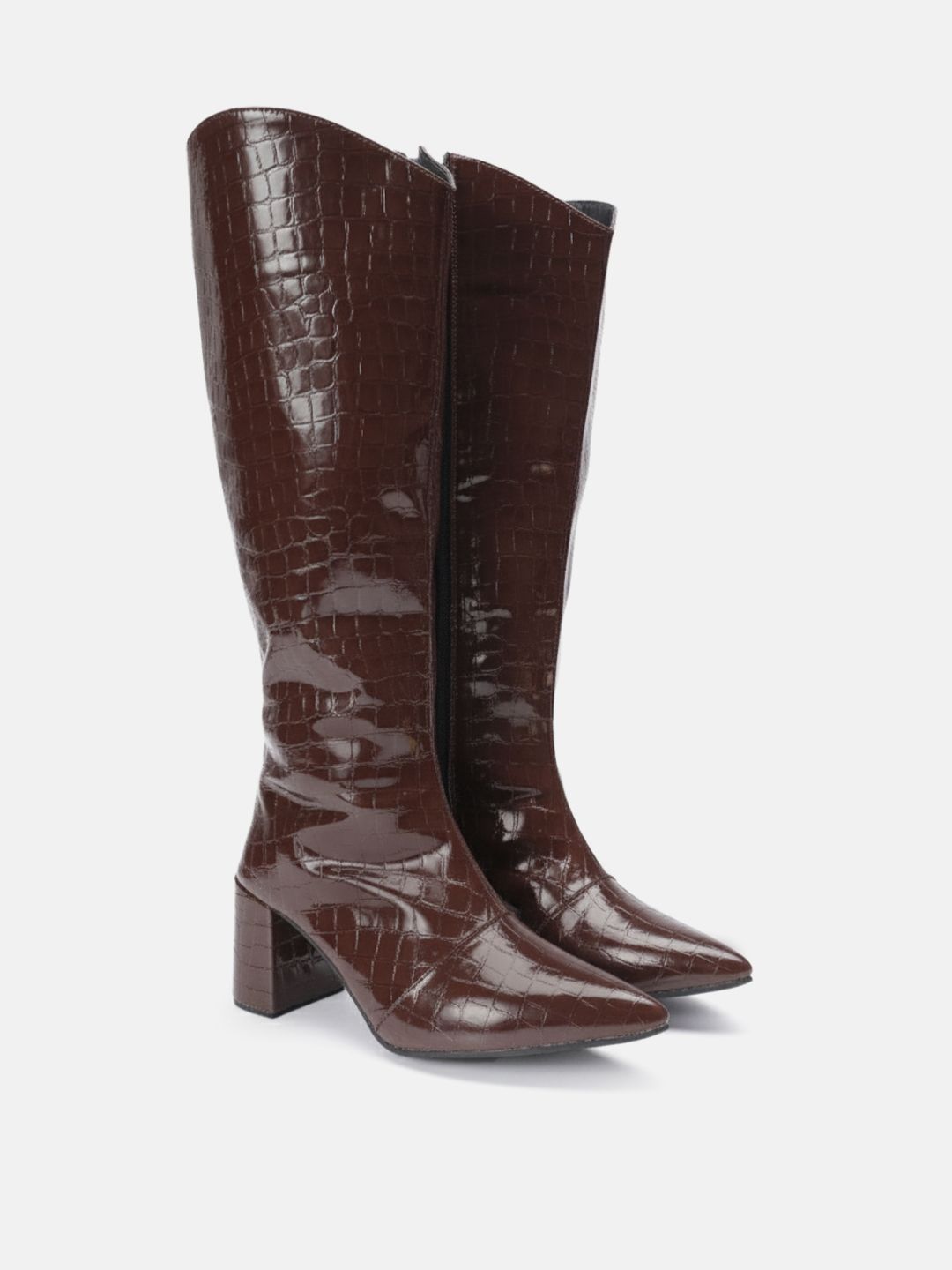 ZORI WORLD Women Croc-Textured High-Top Boots