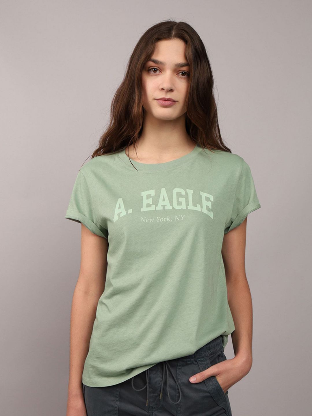 AMERICAN EAGLE OUTFITTERS Women Typography Printed Round Neck Cotton T-shirt