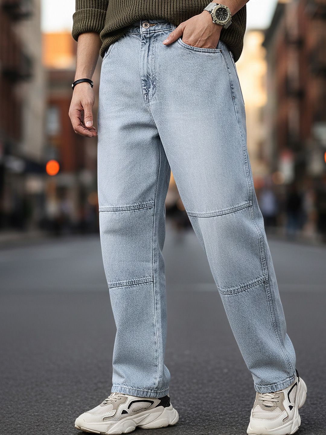 Urbano Fashion Baggy Fit Cut and Sew Panelled Jeans