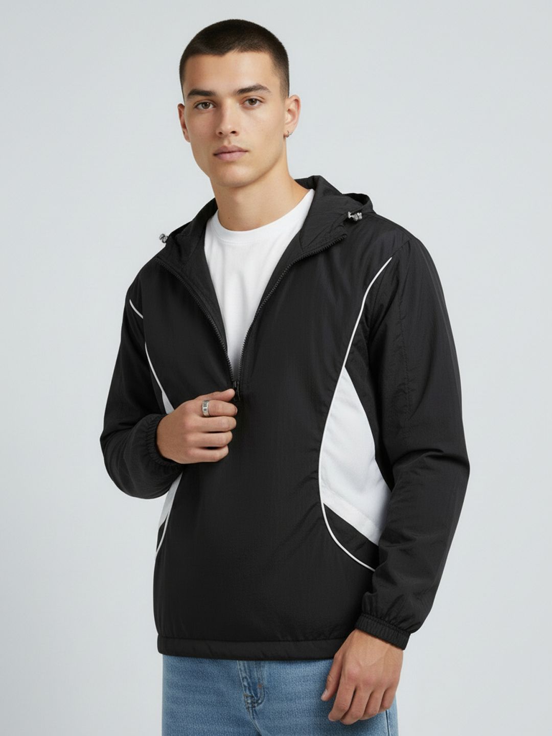 glitchez Hooded Paneled Relaxed Jacket