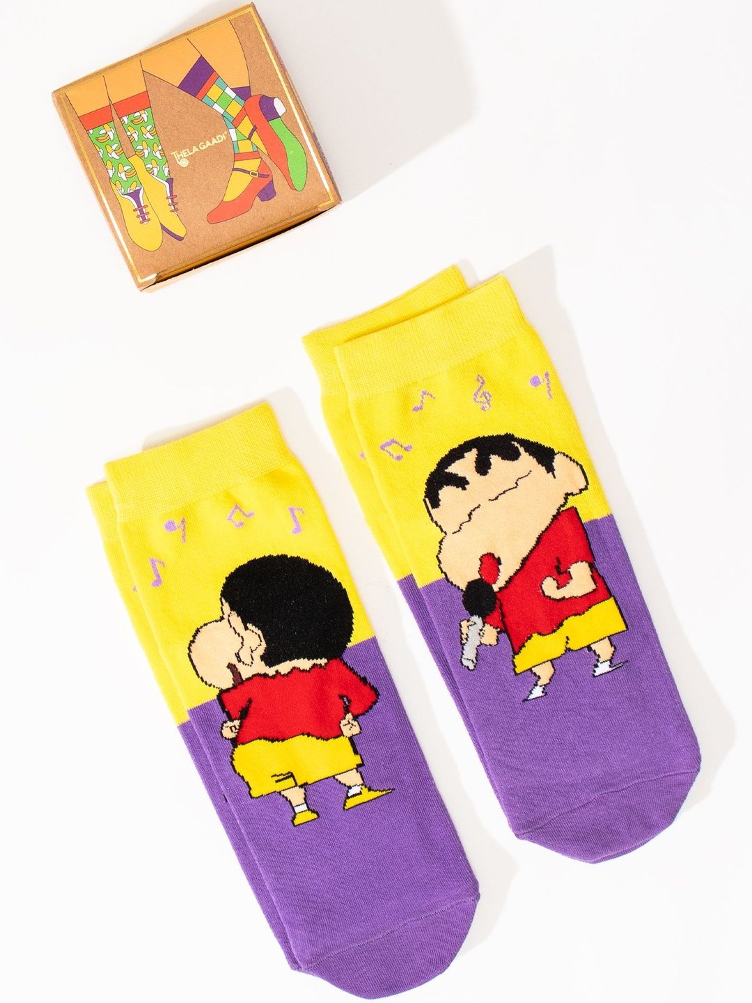 Thela Gaadi Unisex Pack Of 2 Patterned Cotton Ankle Length Socks