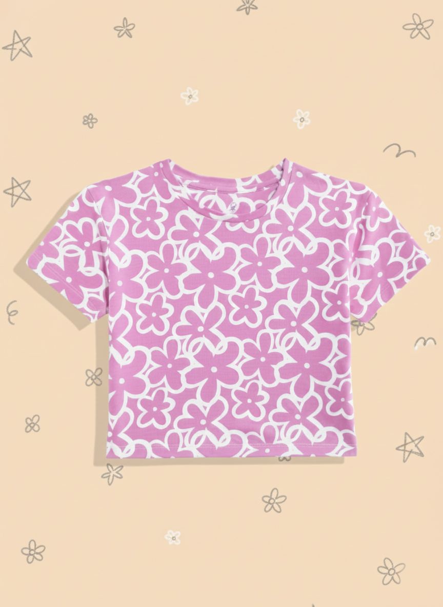 mothercare Girls Floral Printed Drop-Shoulder Sleeves Pure Cotton T-shirt