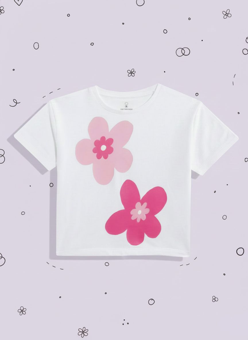 mothercare Girls Floral Printed Drop-Shoulder Sleeves Pure Cotton T-shirt