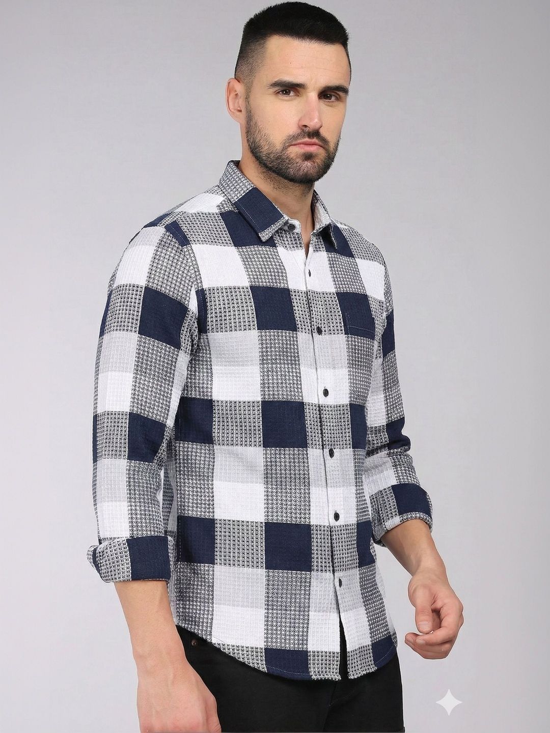 COMBRAIDED Men Buffalo Checks Checked Casual Shirt