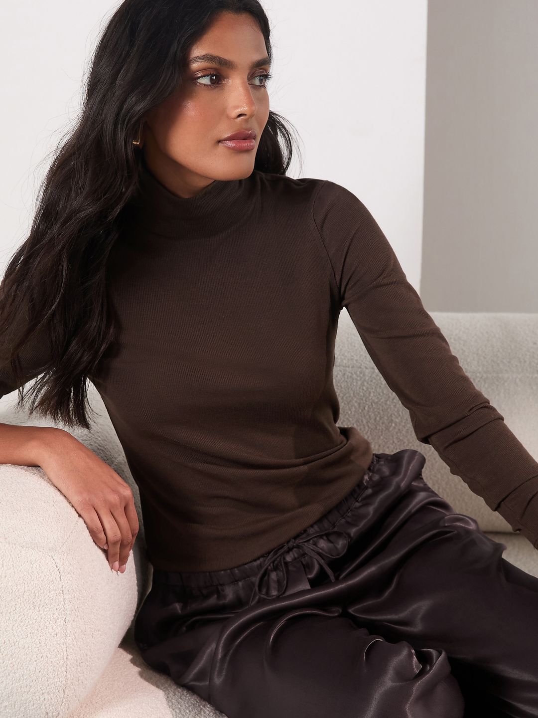 Buy SASSAFRAS Navy Blue High Neck Half Zipper Fitted Top - Tops