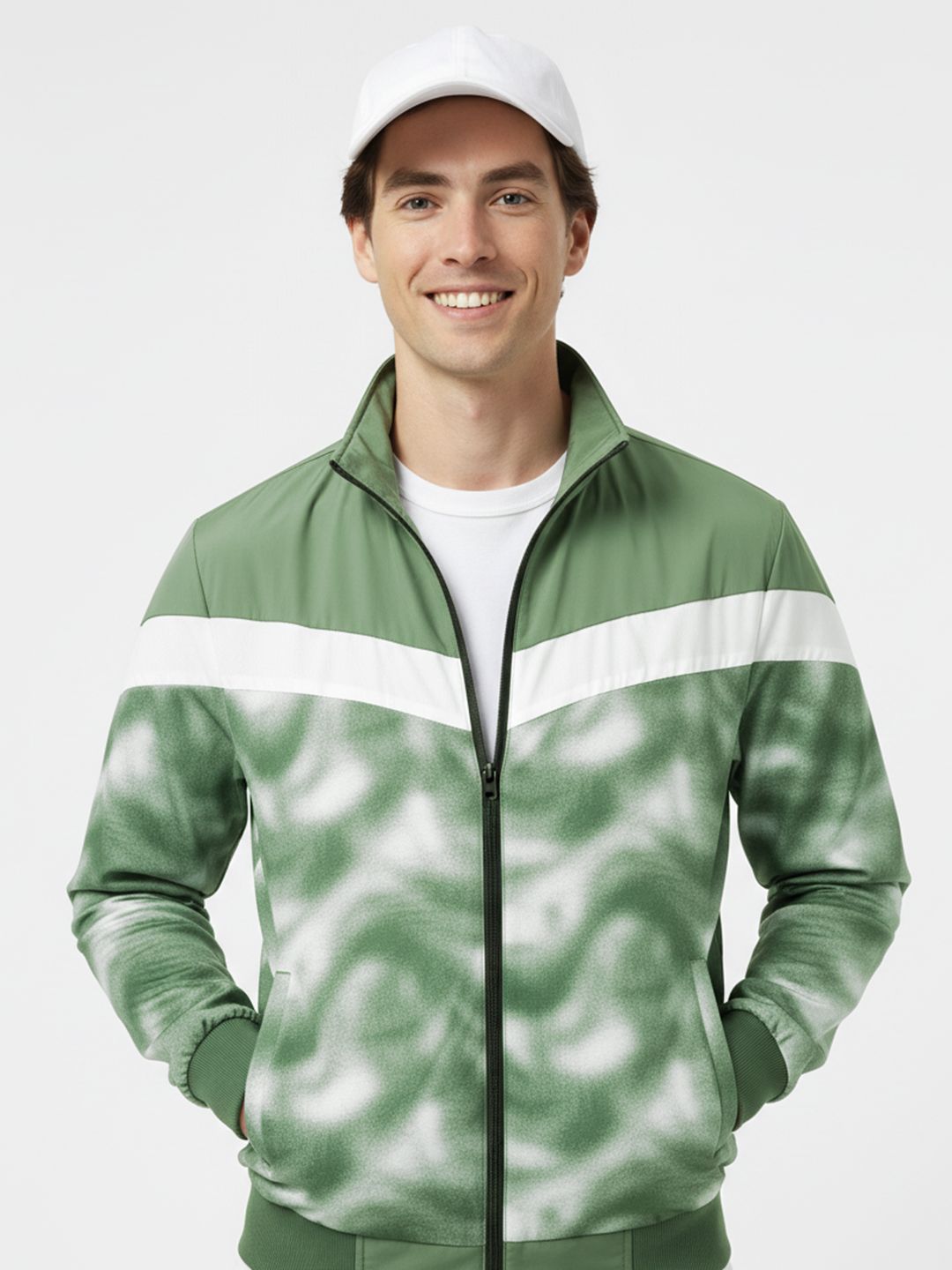 HERE&NOW Colourblocked Abstract Printed Bomber Jacket