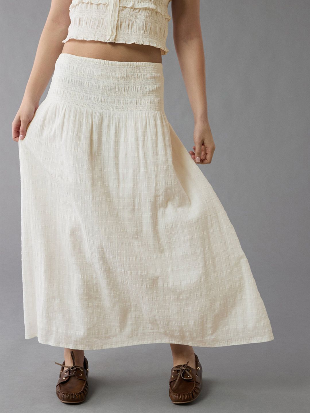 AMERICAN EAGLE OUTFITTERS High-Waisted Pure Cotton Smocked A-Line Maxi Skirt