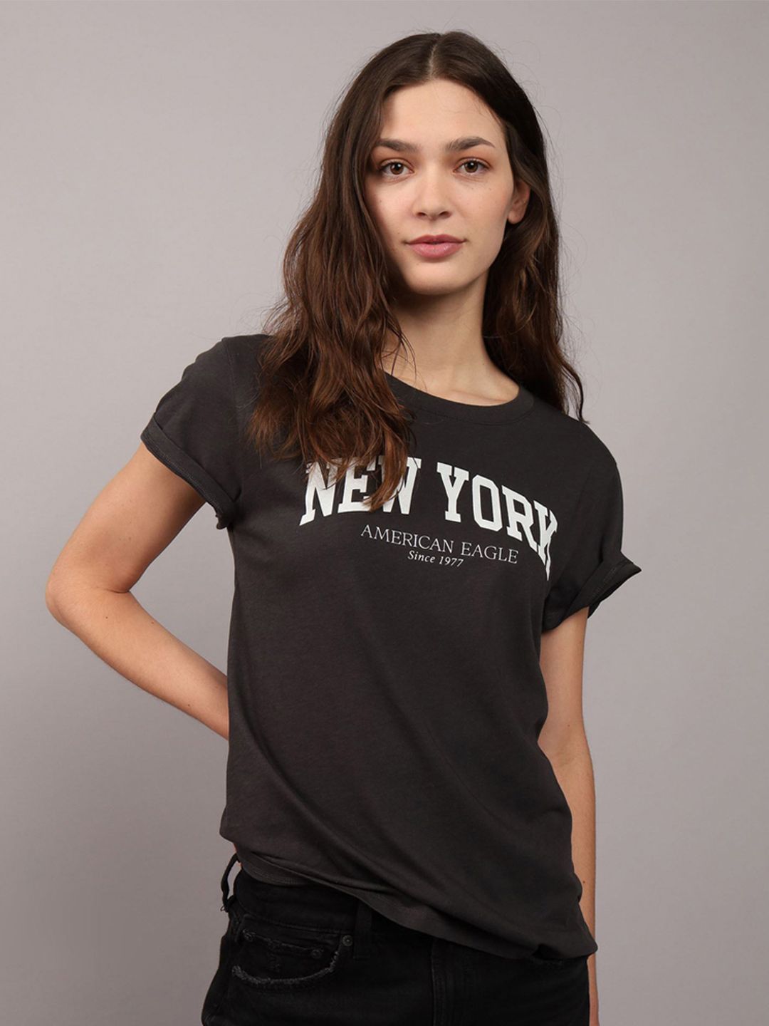 AMERICAN EAGLE OUTFITTERS Women Typography Printed Round Neck Cotton T-shirt