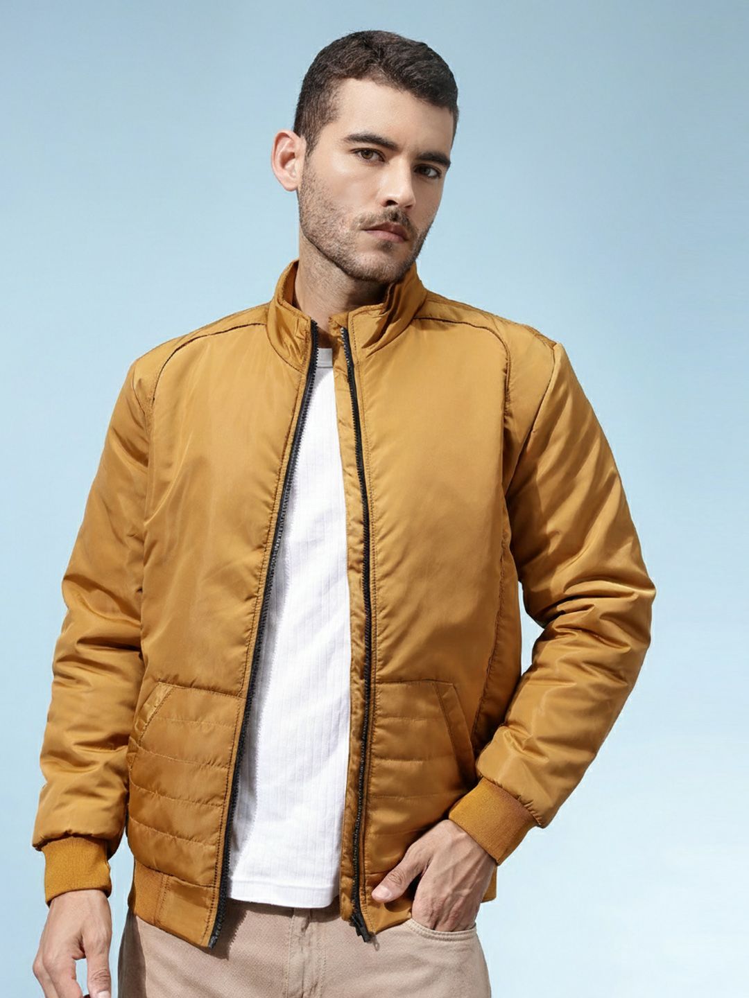 glitchez Mock Collar Padded-Style Bomber Jacket