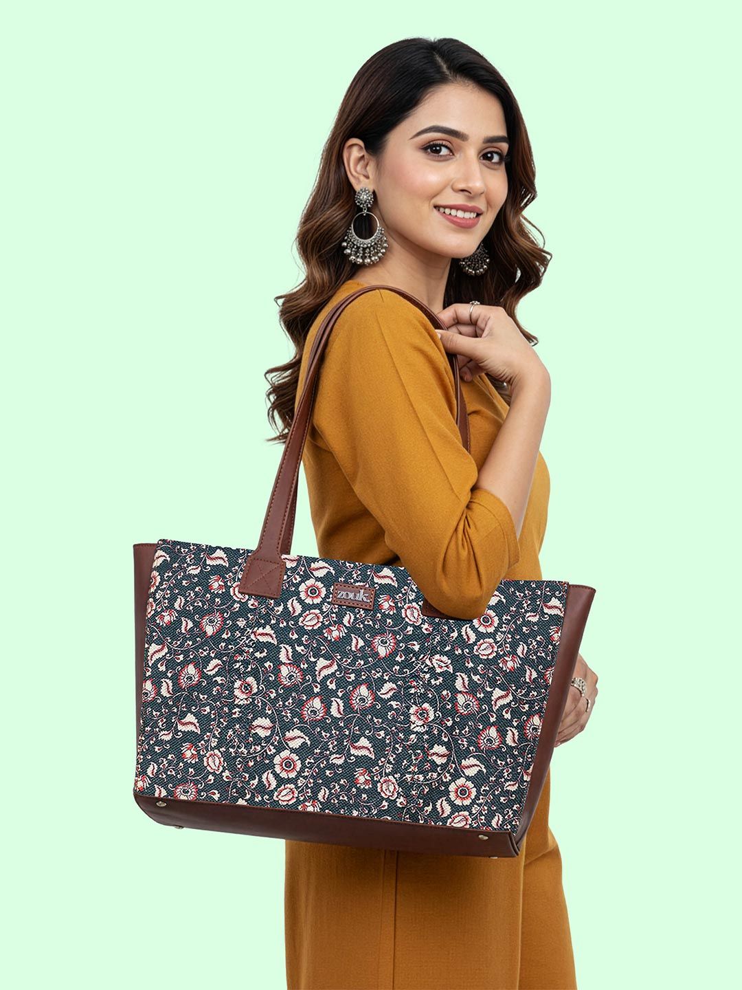 Buy ZOUK Floral Printed Structured Tote Bag - Handbags for Women