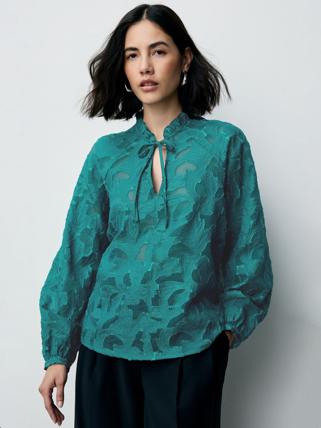 Buy NEXT Jacquard Tie-Up Neck Top - Tops for Women 36776652 | Myntra