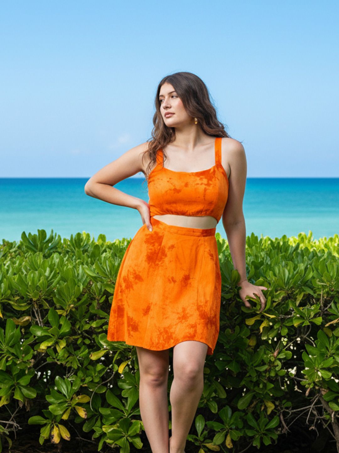 Aoba Women Tie & Dye Shoulder Straps Beachwear Dress