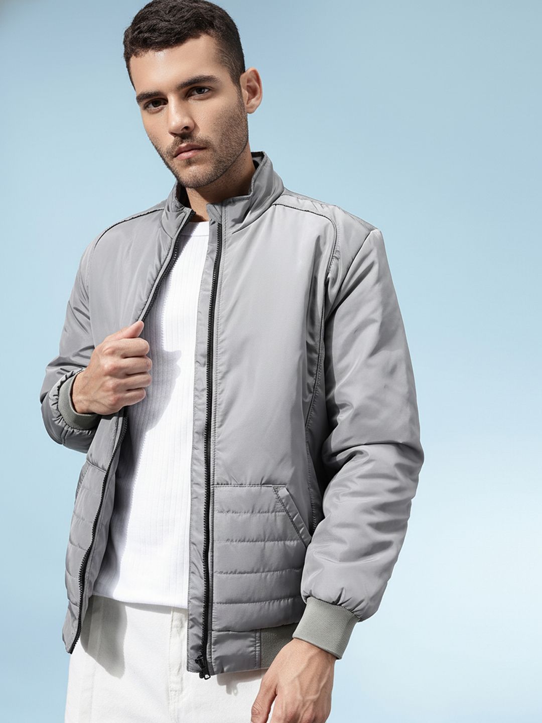 glitchez Mock Collar Padded-Style Bomber Jacket