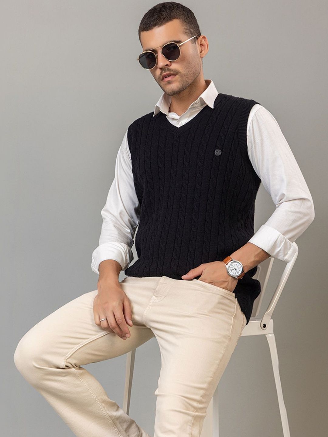 Club York Men Cable Knit Sweater Vest