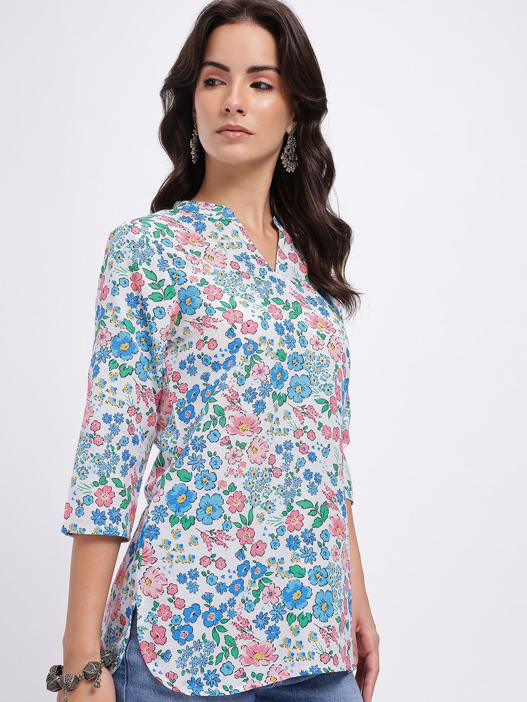 Anouk Rustic Floral Printed Mandarin Collar Straight Kurti