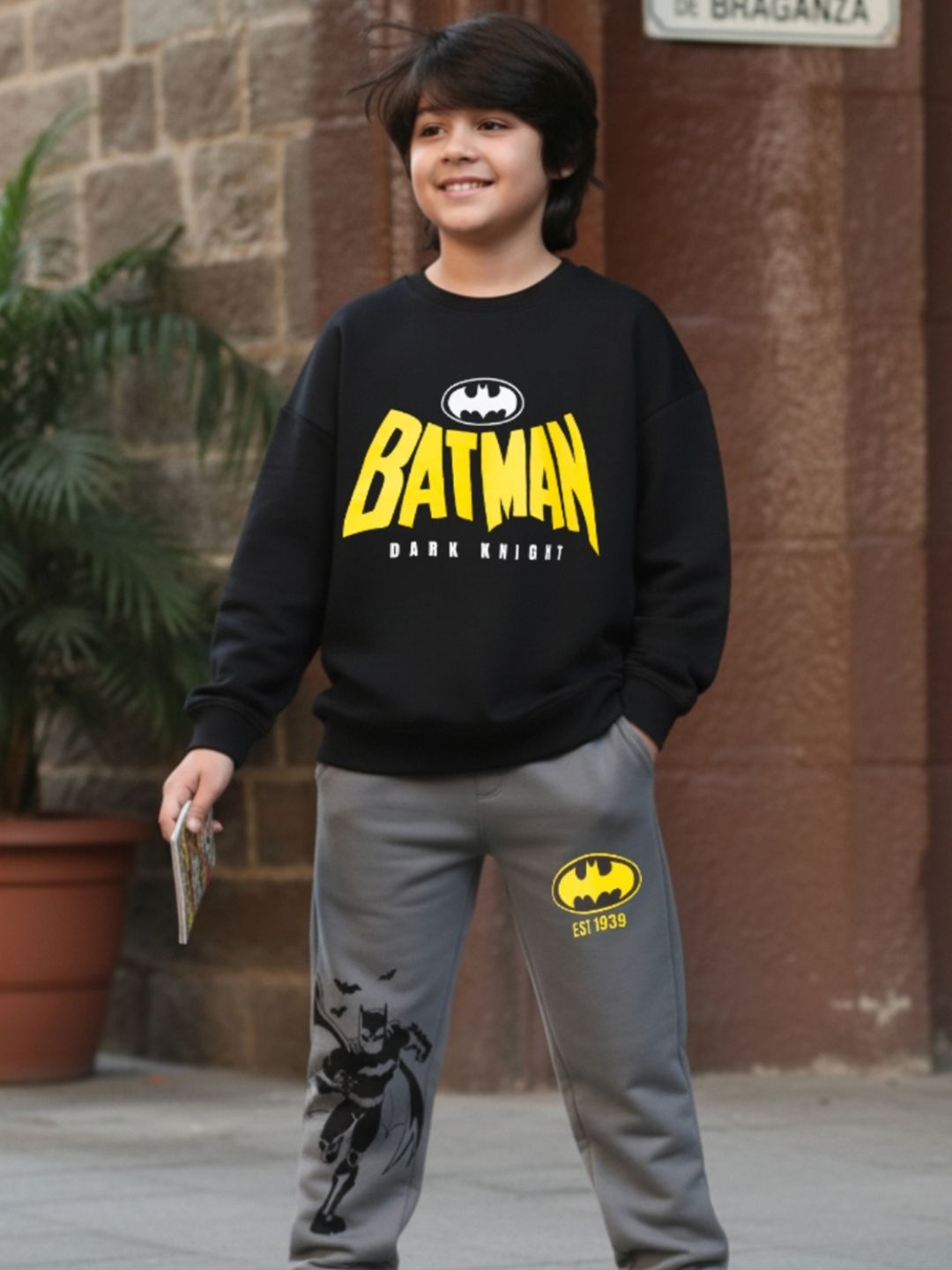 Nap Chief Kids Unisex Batman Printed Cotton Sweatshirt With Joggers