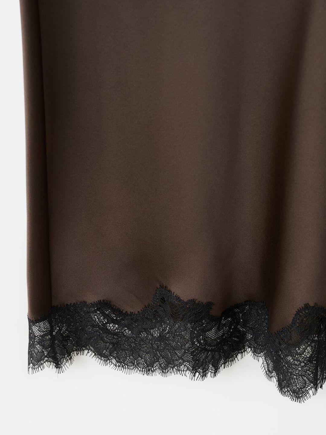 Mid-Rise Lace Inserts Satin Finish Straight Midi Skirt