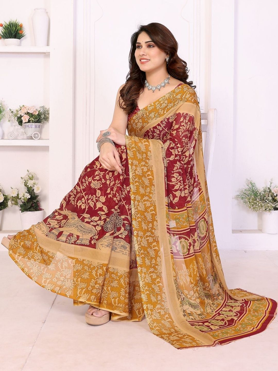vj fashion Ethnic Motifs Pure Georgette Saree