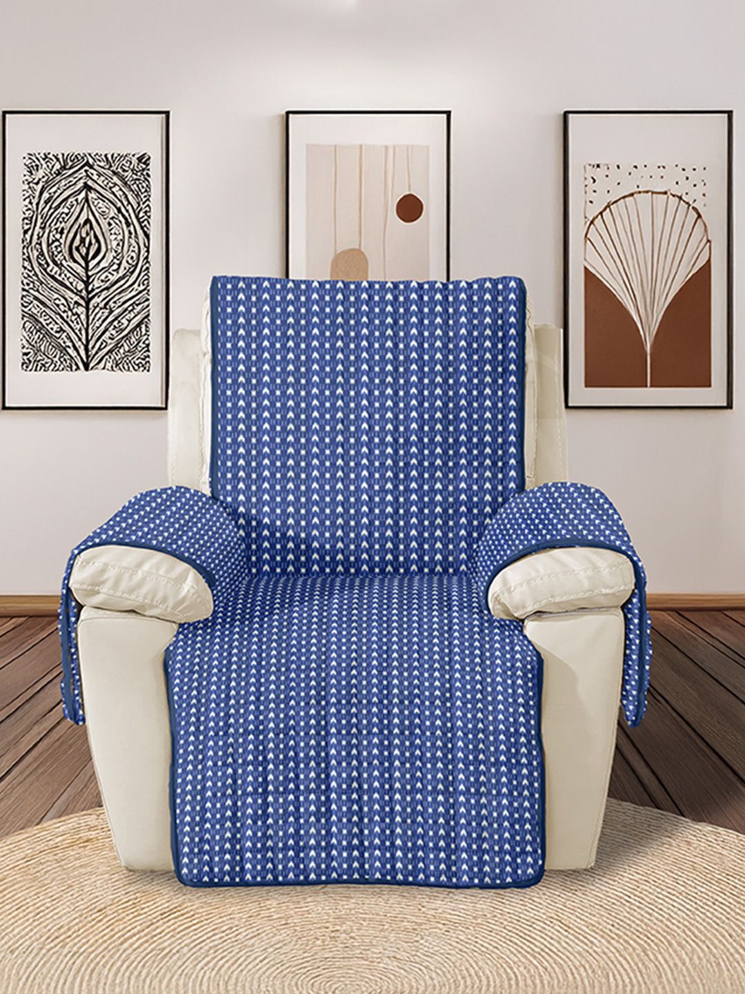 URBAN SPACE URBAN SPACE Blue 1 Seater Quilted Sofa Cover With Arms