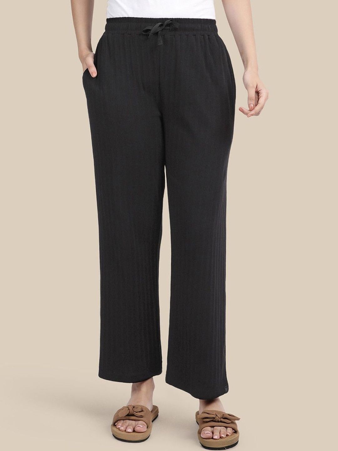 Buy TWIN BIRDS Women Elephant Grey Textured Cotton Night Pant