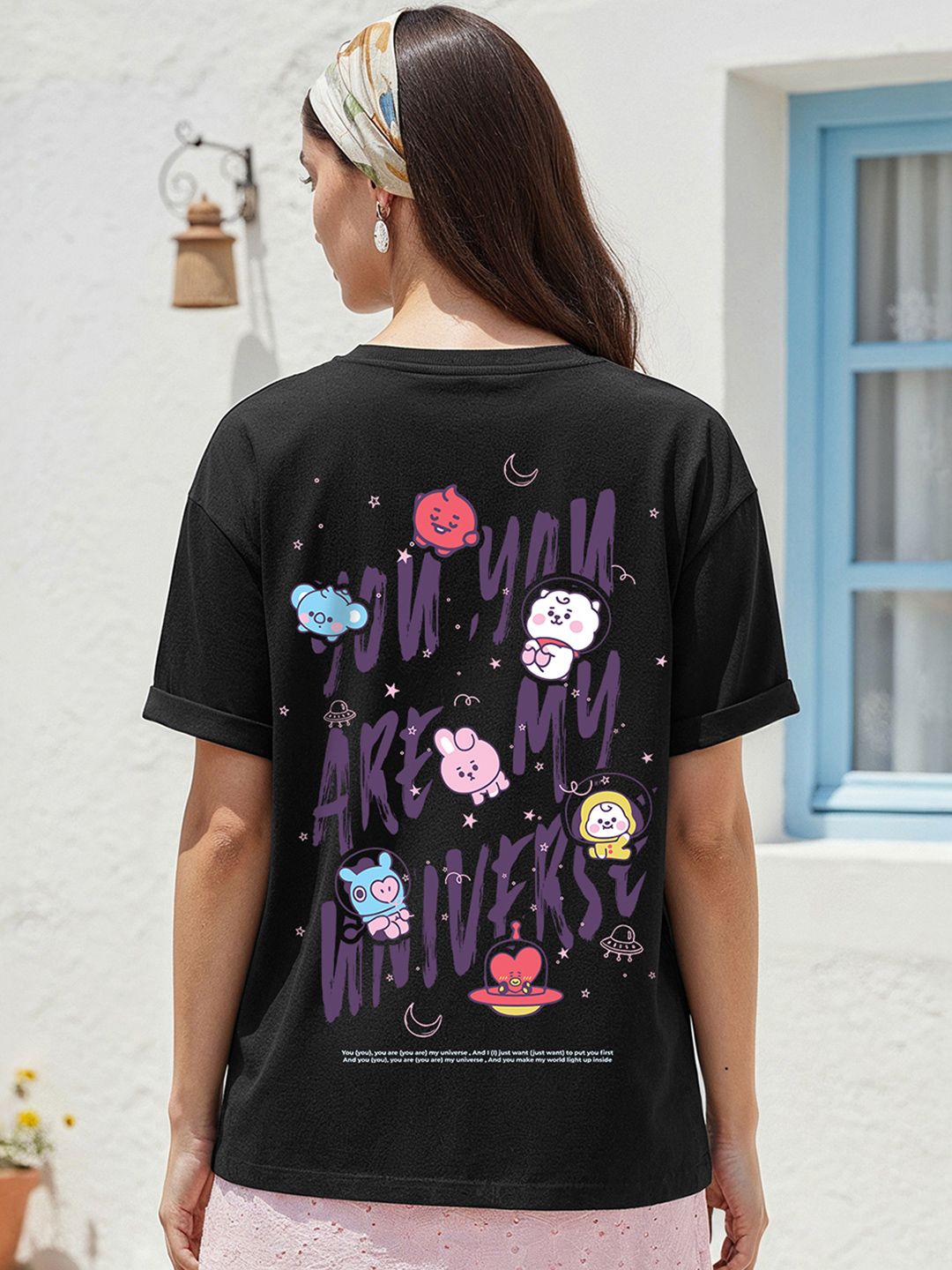 Buy Bewakoof Black 3D BTS Graphic Printed Drop-Shoulder Sleeves