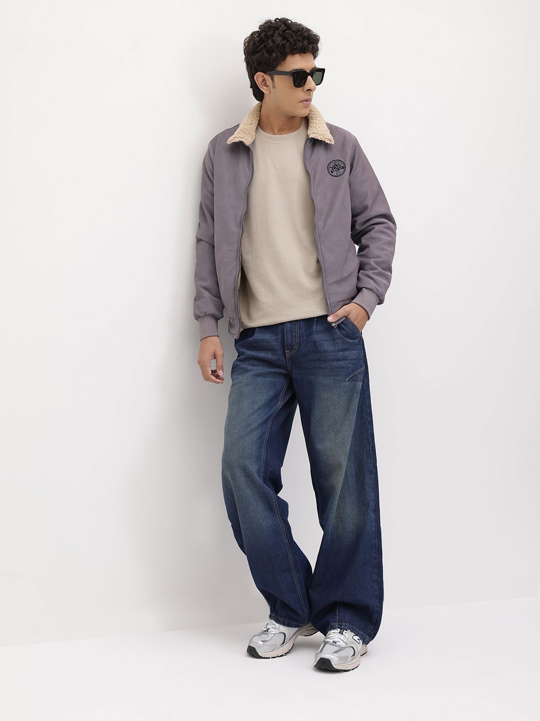 The Roadster Life Co. Spread Collar Patchwork Detail Fleece Bomber