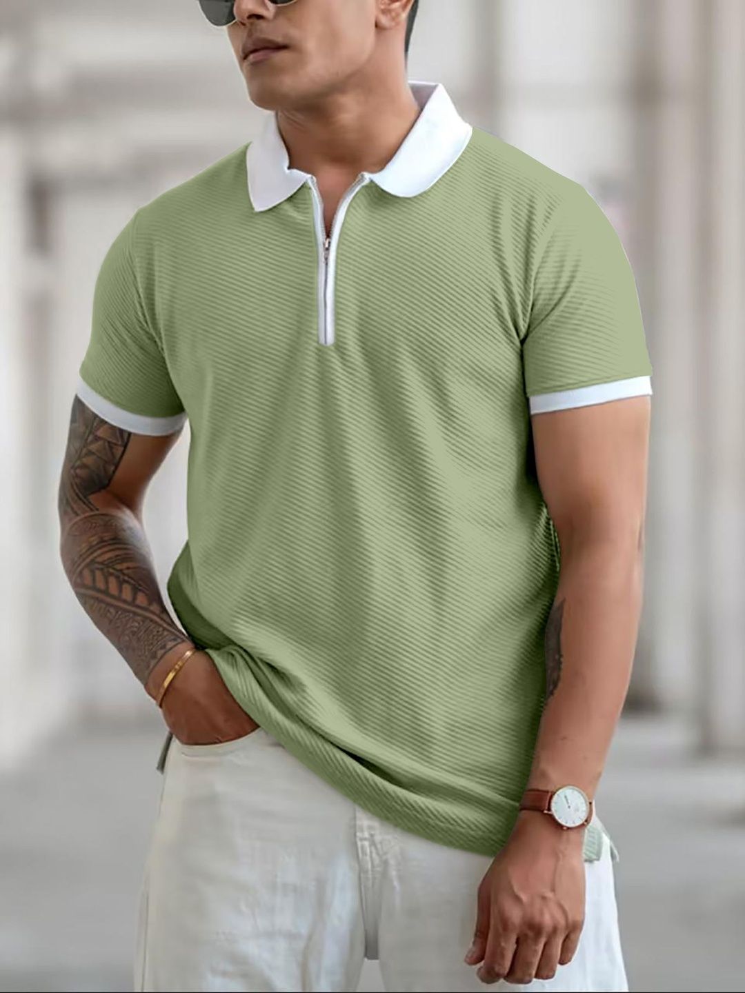 COMBRAIDED Men Polo Collar Polyester PU Coated T-shirt